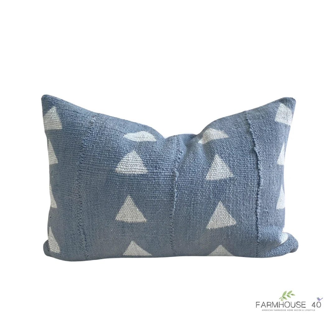 THE FLINT Steel Gray Blue Authentic African Mudcloth Lumbar Pillow Cover - Etsy | Etsy (US)