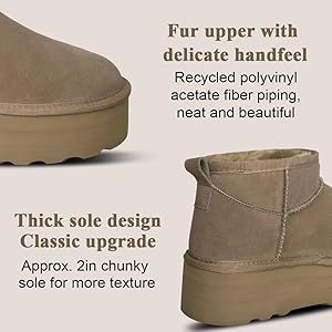 WICDIC Platform Mini Boot For Women Short Ankle Boot Fur Fleece Lined Sneakers Classic Ultra Snow... | Amazon (US)