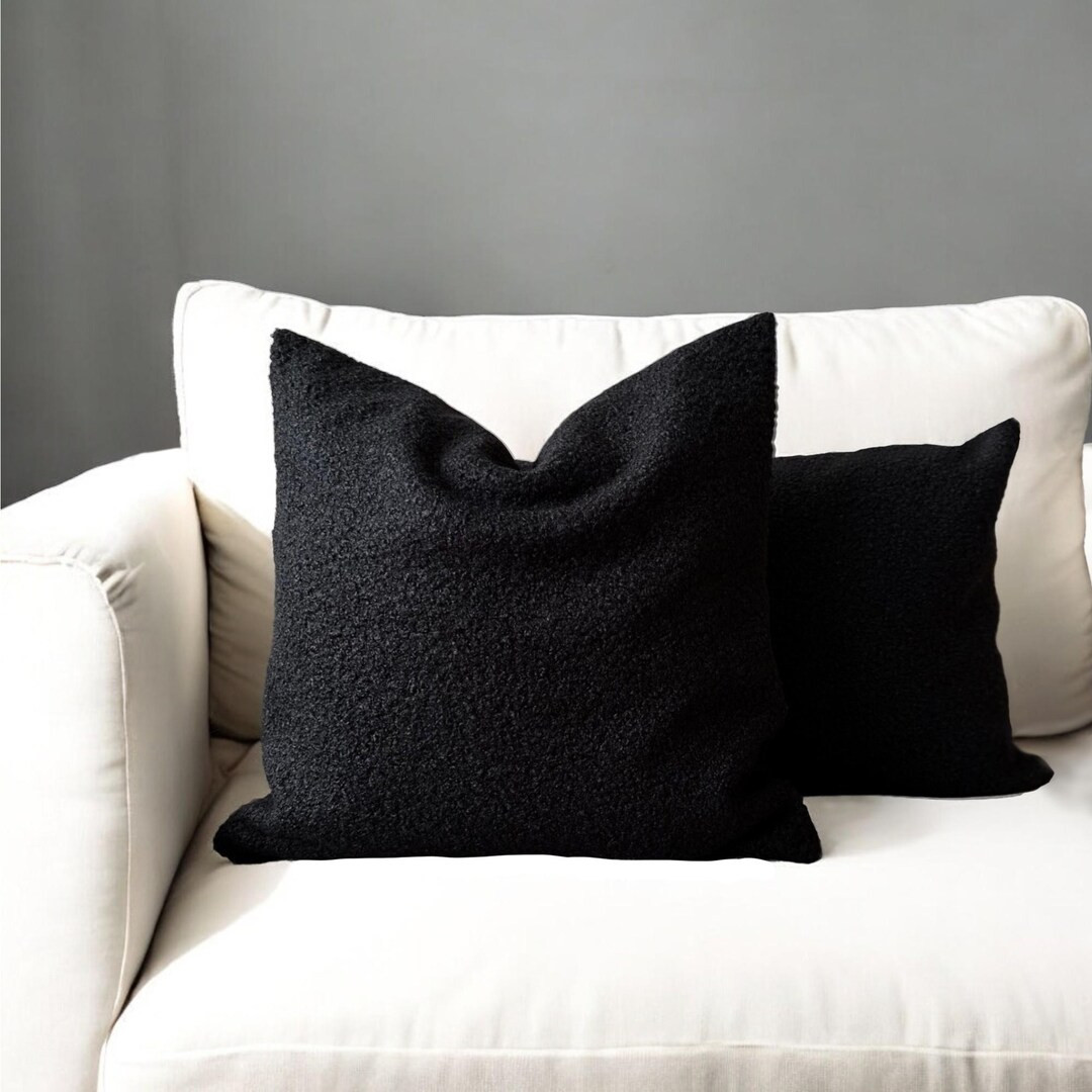 Black Puffy Boucle Cushion Cover, Soft & Textured Teddy Pillow Case, Boucle Bedroom or Living Roo... | Etsy (US)