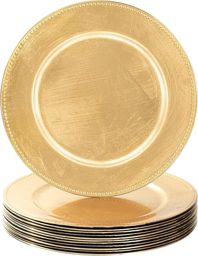 MAONAME Gold Charger Plates Set of 12, Foil 13" Plate Chargers with Beaded, Plastic Round Charger... | Amazon (US)