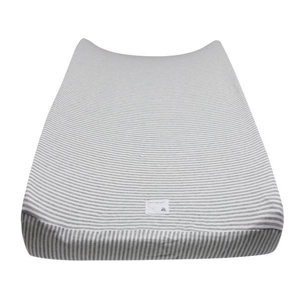 Classic Stripe BEESNUG® Organic Cotton Changing Pad Cover - Heather Grey | Burts Bees Baby