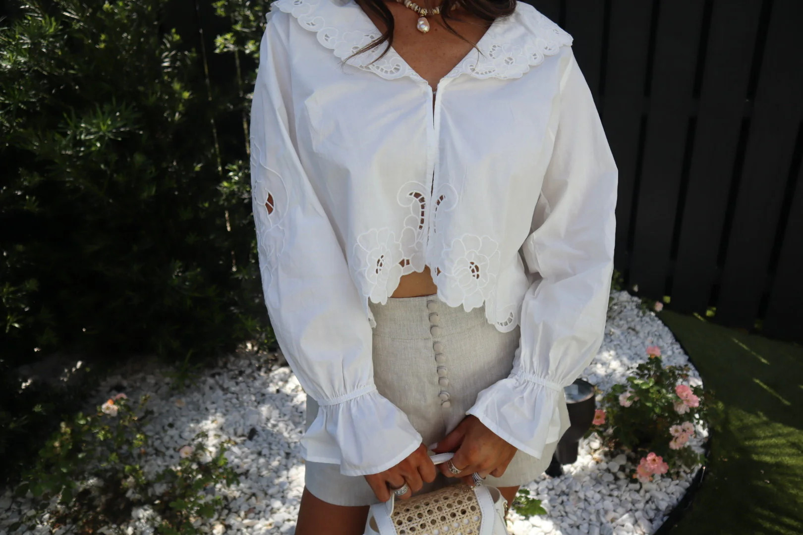 Eyelet Detailed Blouse- White | These Three