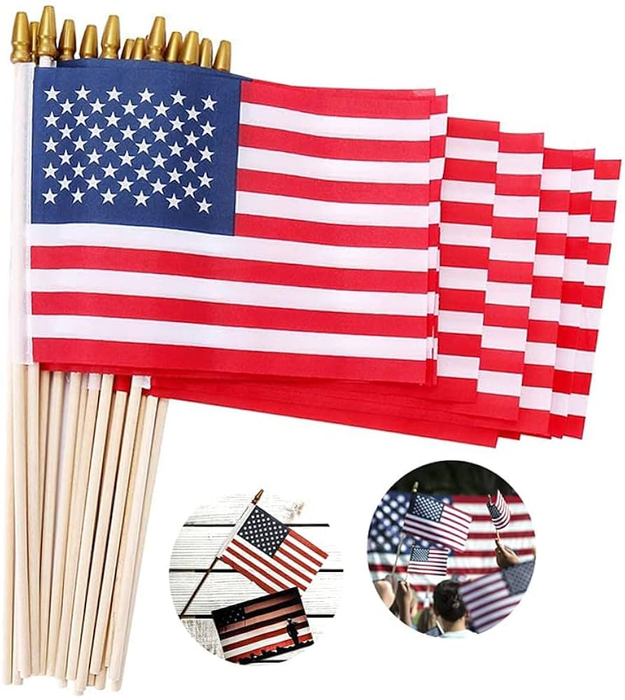Small American Flags on Stick 5x8 Inch/12 Pack - Mini Ameirican Flags/Handheld American Wooden St... | Amazon (US)