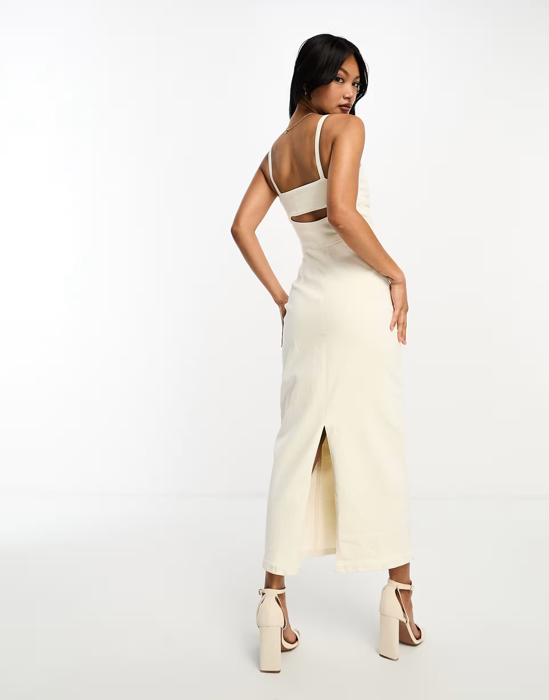 ASOS DESIGN denim cami midi dress in ecru | ASOS (Global)