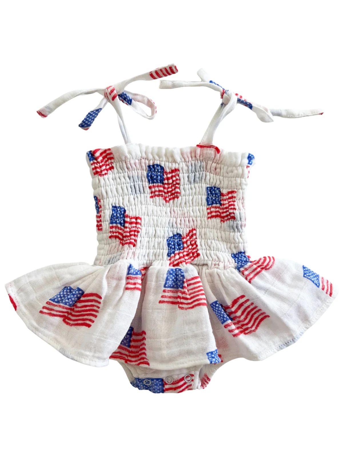 Muslin Smocked Bubble w/ Skirt, American Flag | SpearmintLOVE