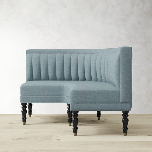 Elsie Corner Banquette, Standard, Performance Recycled Plush Weave, Blue, Ebony | Williams-Sonoma