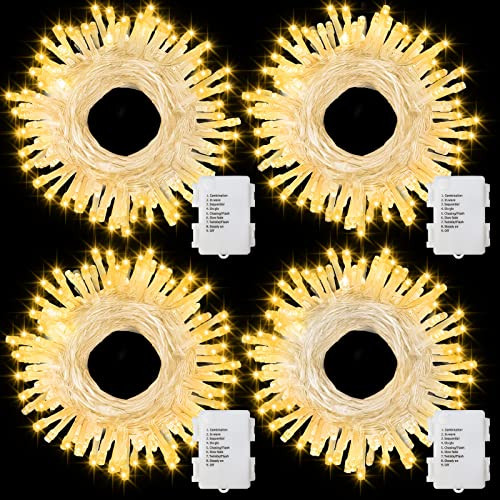 4 Pack Battery Christmas Light String 16.5Ft 50 LED Clear Wire Sting Lights Christmas Tree Wrapped Lights Timer 8 Modes Auto On/Off Christmas Fairy Lights for Indoor Outdoor Patio Wreath Garden Deck | Amazon (US)
