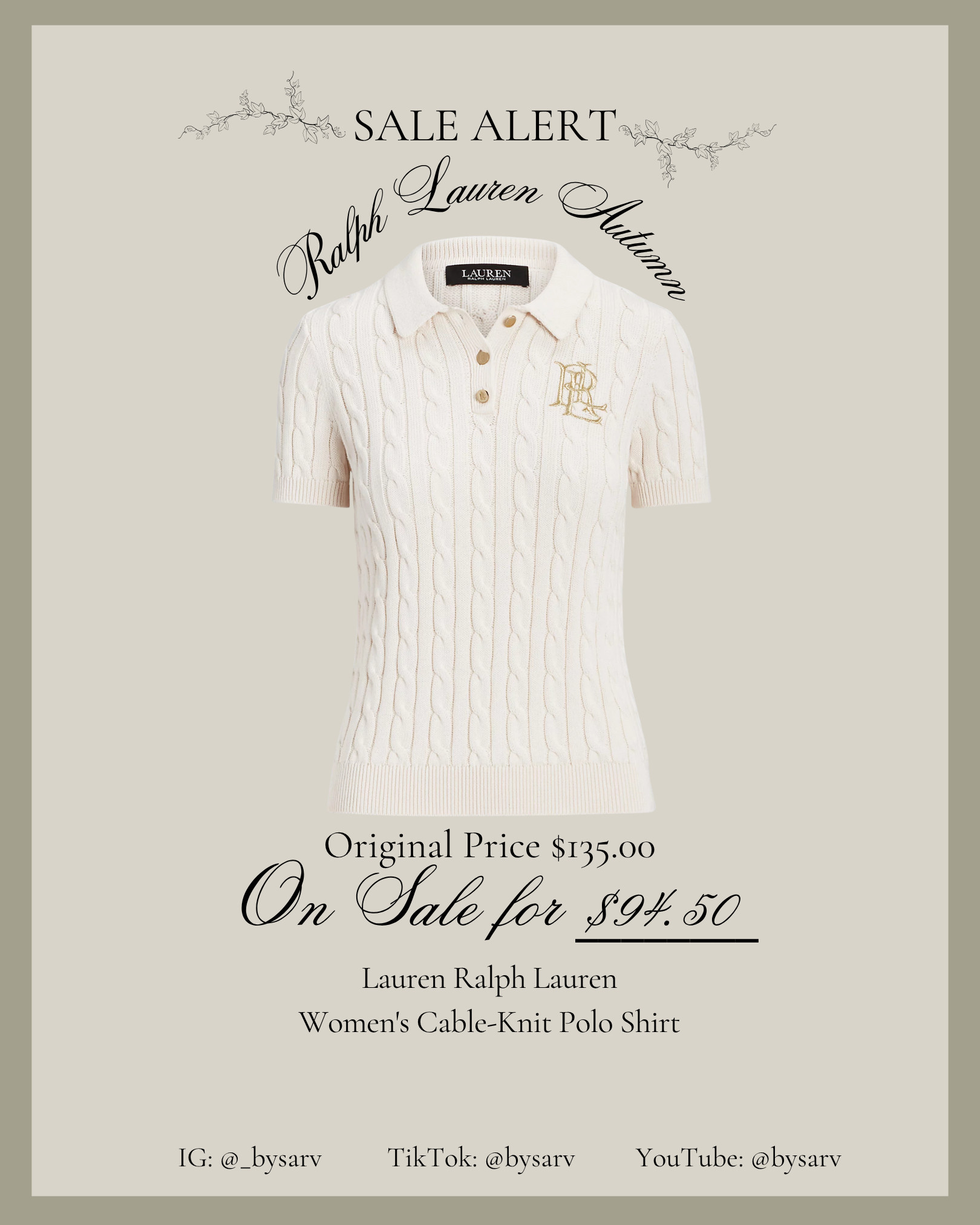 Effortlessly timeless — the Lauren Ralph Lauren Women’s Cable-Knit Polo Shirt is a classic wardrobe essential. Perfect for fall layering or dressed-up casual looks, and it’s on sale now. 🤍✨
#LaurenRalphLauren #LaurenRalphLaurenPolo #LaurenRalphLaurenCableKnit #LTKSaleAlert #LTKFinds #RalphLaurenStyle #ClassicWardrobe #PreppyStyle #TimelessFashion #LuxuryForLess #LTKLuxury #ChicBasics #FallStyle #WardrobeStaple #SaleFinds 

 #LTKGiftGuide #LTKHoliday #LTKSaleAlert