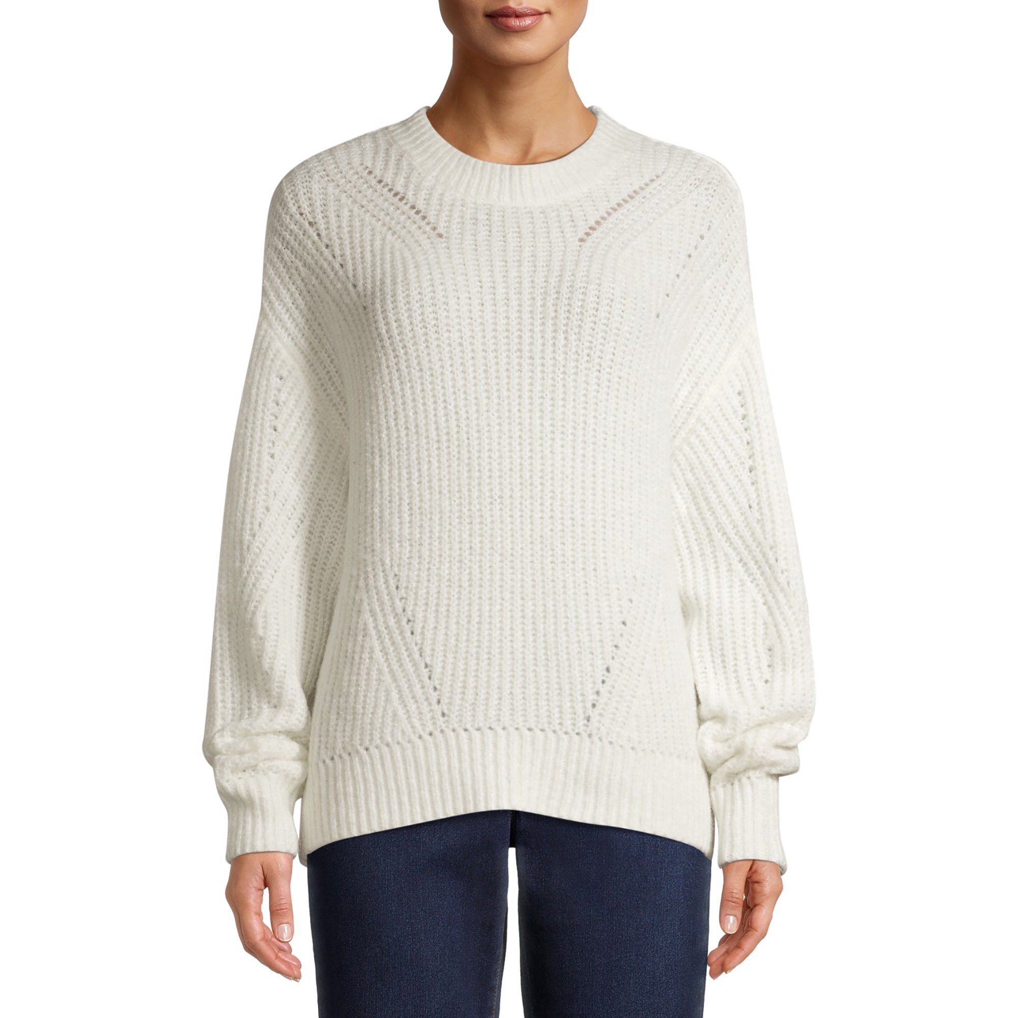 Time and Tru Women's Pointelle Sweater with Lurex | Walmart (US)