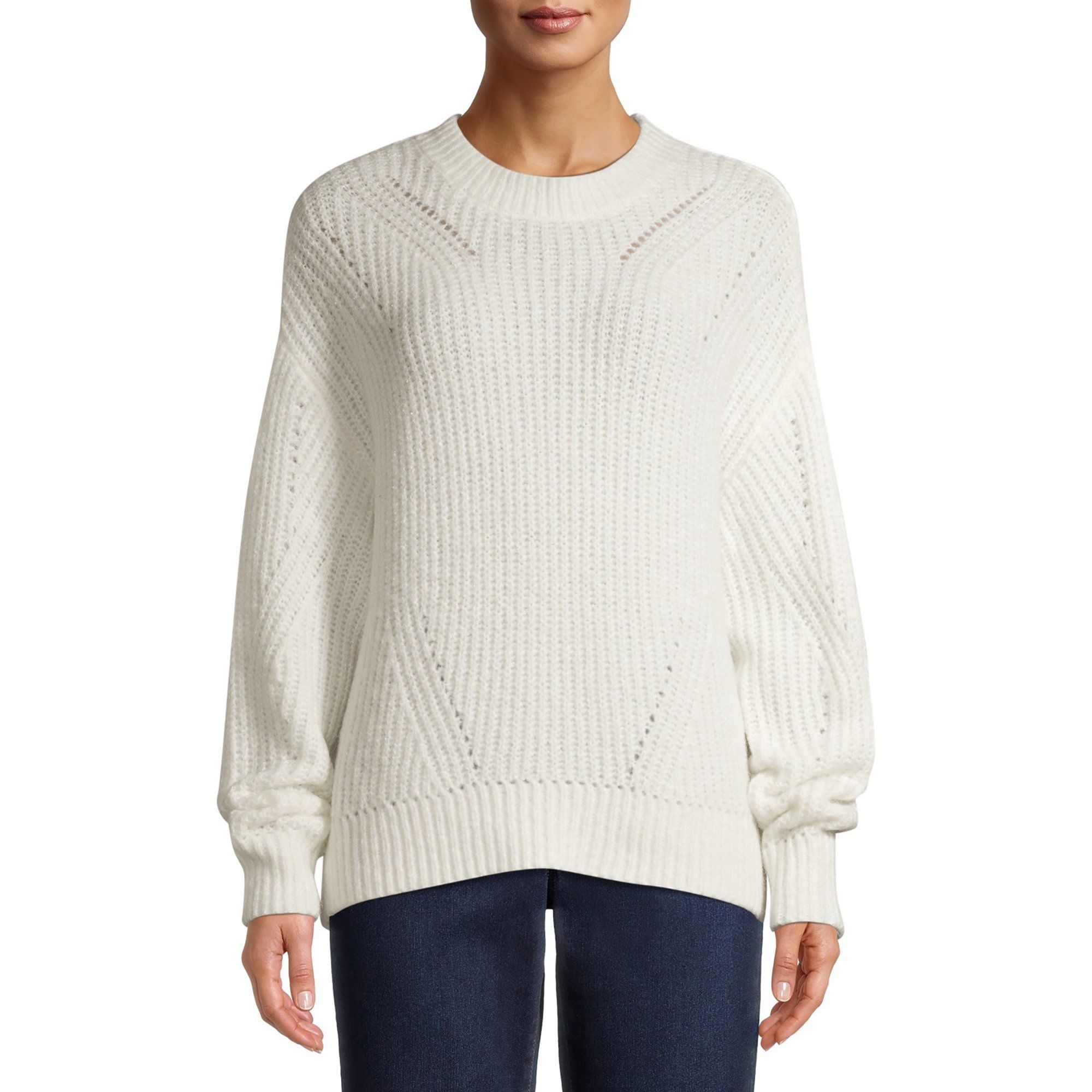 Time and Tru Women's Pointelle Sweater with Lurex | Walmart (US)