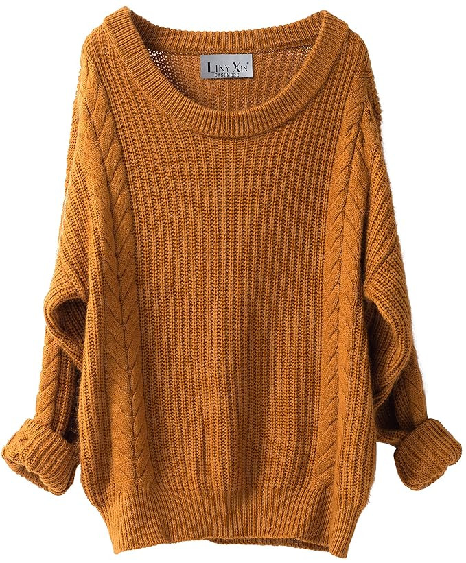 Liny Xin Women's Cashmere Oversized Loose Knitted Crew Neck Long Sleeve Winter Warm Wool Pullover... | Amazon (US)