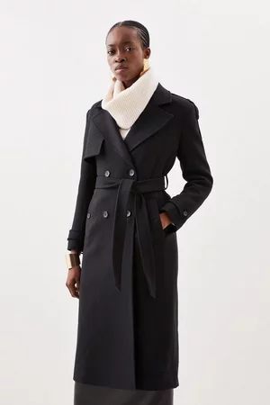 Italian Manteco Wool Blend Self Tie Belted Trench Coat | Karen Millen UK + IE + DE + NL