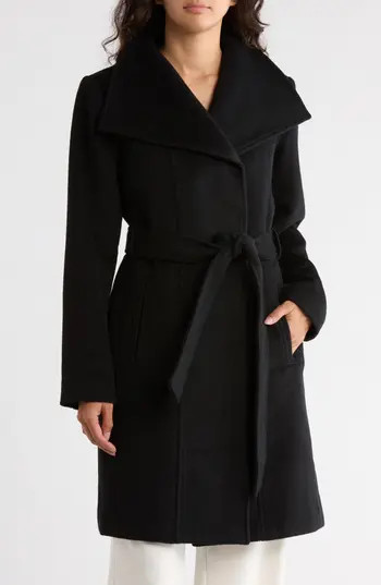 Bernardo Wool Blend Wrap Coat in Black at Nordstrom Rack, Size Medium | Nordstrom Rack