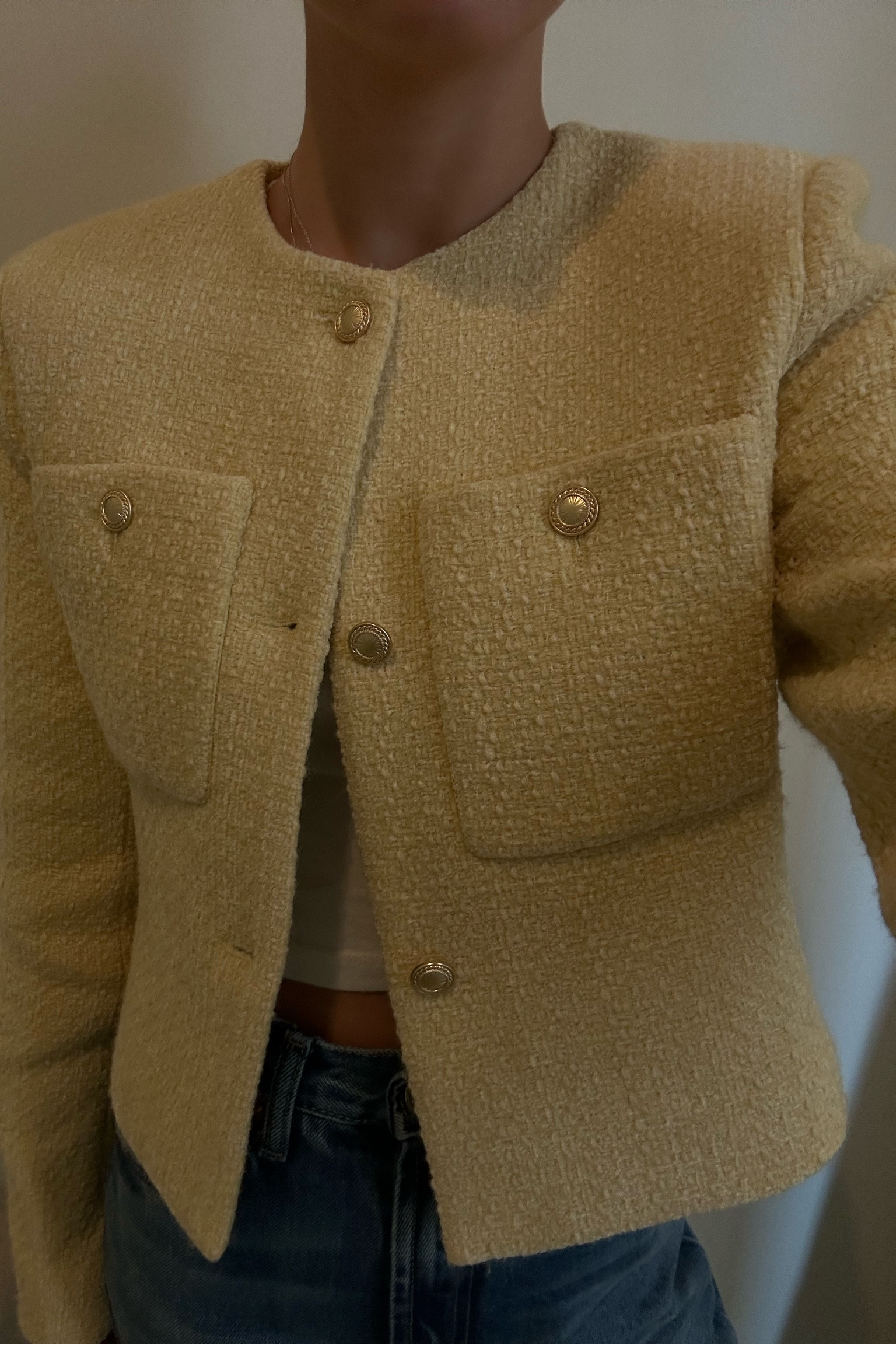 Chic tweed blazer you need for spring 
Blazer/ tweed/ gold detail/ spring 

#LTKstyletip #LTKworkwear #LTKSeasonal