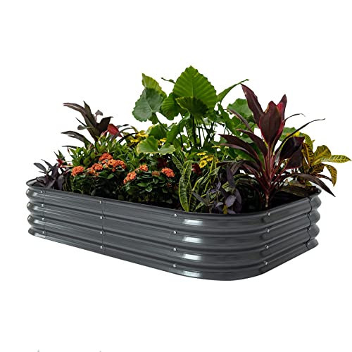 Vego garden Raised Garden Bed Kit, 11" Tall 6 in 1 Modular Metal Raised Planter Bed for Vegetables Flowers Patio Ground Planter Box, Modern Gray | Amazon (US)