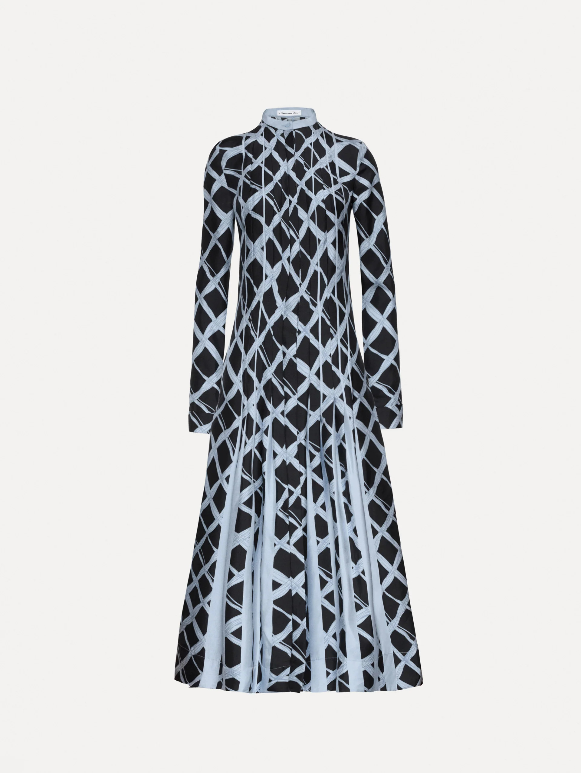 Wavy Plaid Inset Silk Twill Dress | Oscar de la Renta