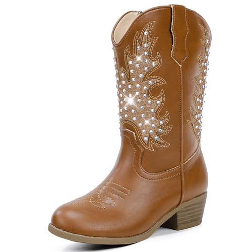 Motasha Cowboy Boots For Girls Rhinestone Cowgirl Boots Kids Brown Sparkle Sparkly Girl Glitter Boots Size 12 Party Birthday Dance Christmas Halloween(M7113 Brown 12) | Amazon (US)