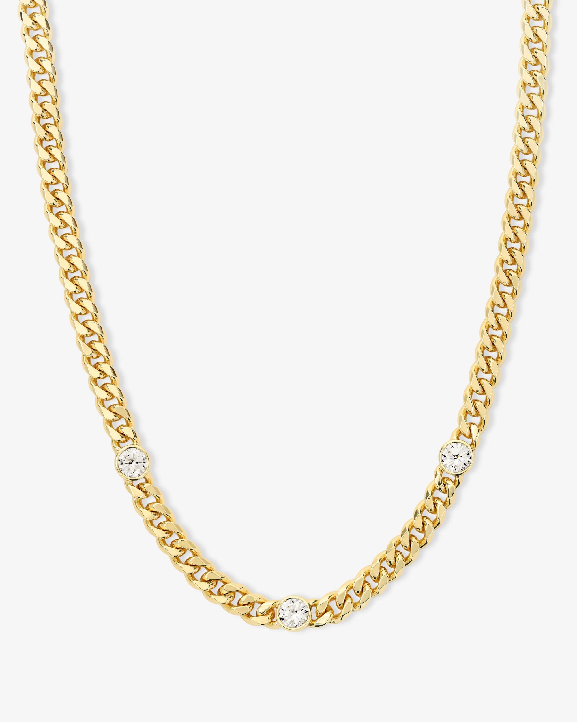 Julian Triple Diamond Cuban Chain Necklace 16" - Gold|White Diamondettes | Melinda Maria Jewelry