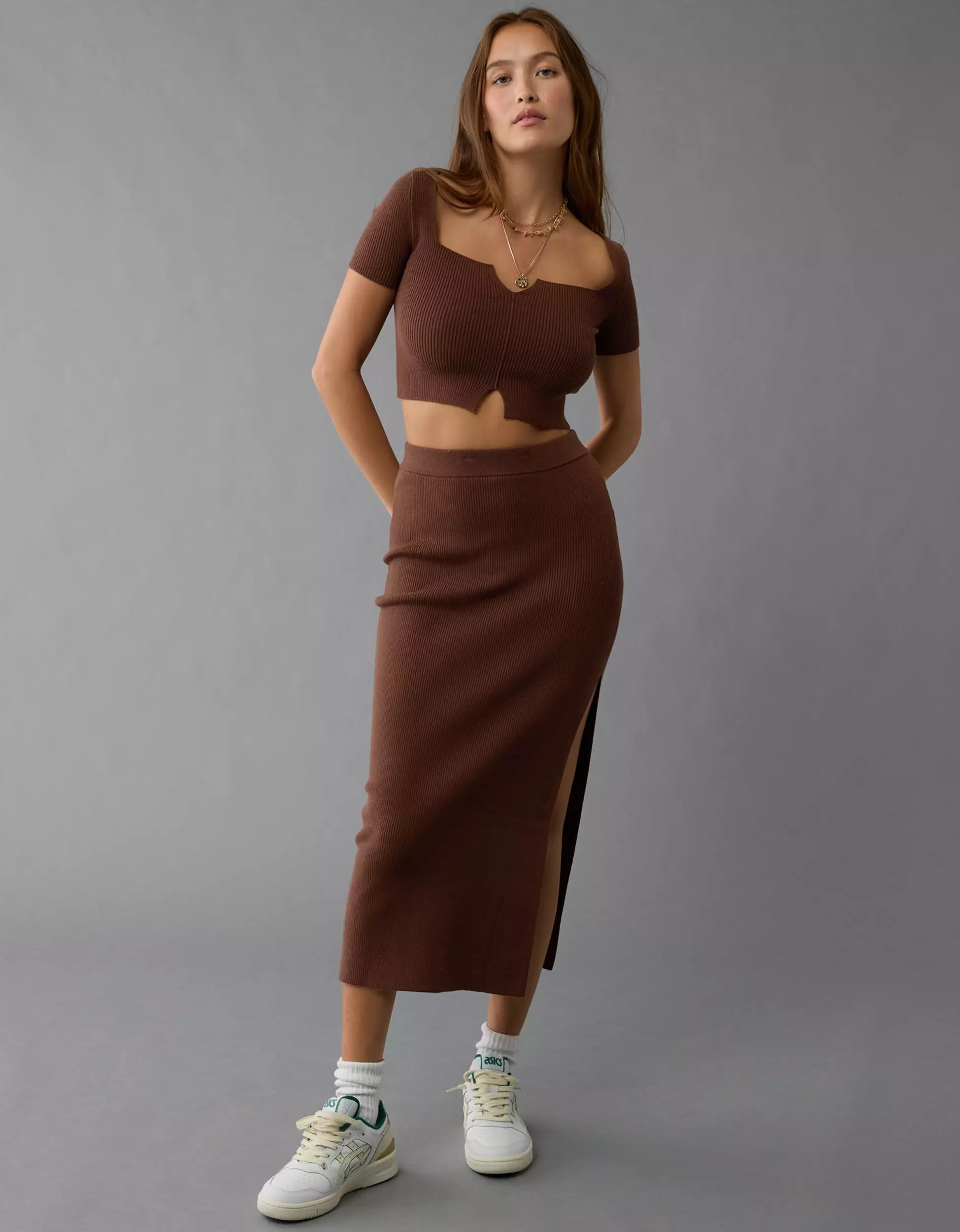 AE Notch Neck T-Shirt Sweater Top | American Eagle Outfitters (US & CA)