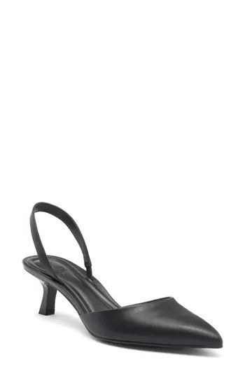 Open Edit Cammie Kitten Heel Slingback Pump in Black Smooth at Nordstrom Rack, Size 9.5 | Nordstrom Rack