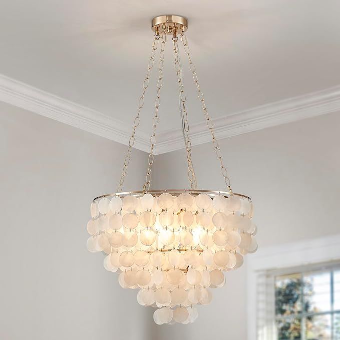 Decorique Home 23003 Shell Capiz Chandelier 4 Lights- Ocean-Inspired Elegance for Dining Room Bat... | Amazon (US)