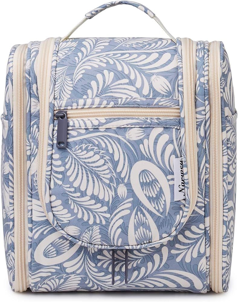 Hanging Travel Toiletry Bag Cosmetic Make up Organizer for Women and Men (Medium, Blue Leaf) | Amazon (US)