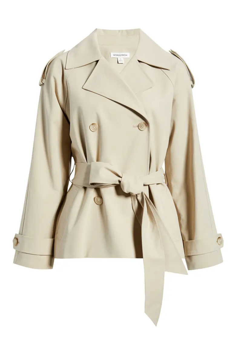 Belted Stretch Cotton Short Trench Coat (Women) | Nordstrom | Nordstrom