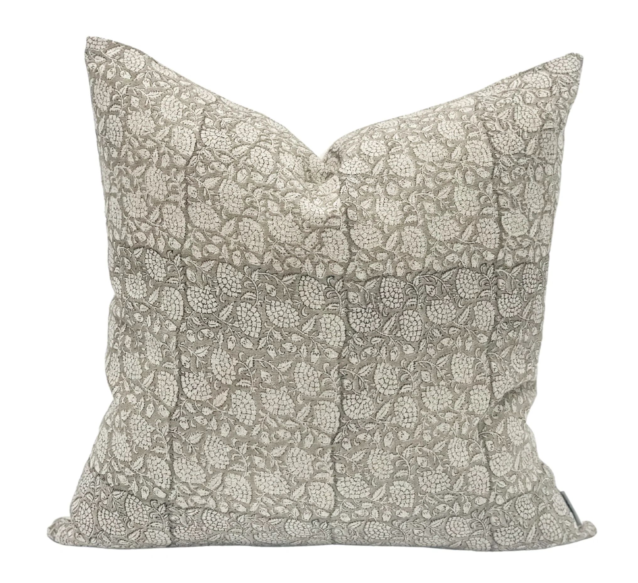 CHLOE IN Soft Grey on Natural Linen Pillow Cover | Krinto