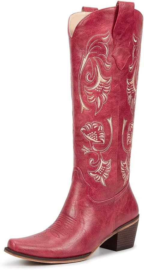 wetkiss Cowboy Boots for Women Cowgirl Boots with Floral Embroidered Pointed Toe Chunky Heel Side... | Amazon (US)