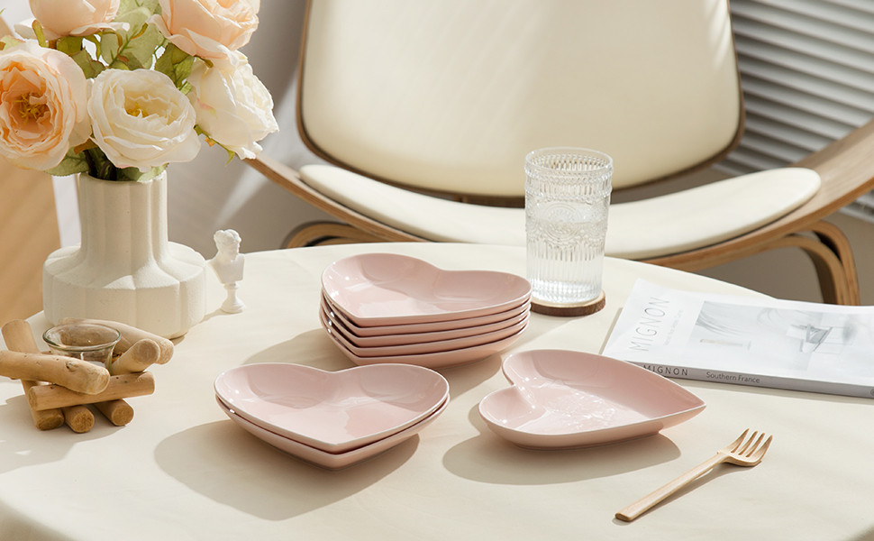 WUHOSTAM 7.5 Inch Porcelain Dessert Plates Set of 8, Snack Plate Heart Shaped, Ceramic Small Serv... | Amazon (US)
