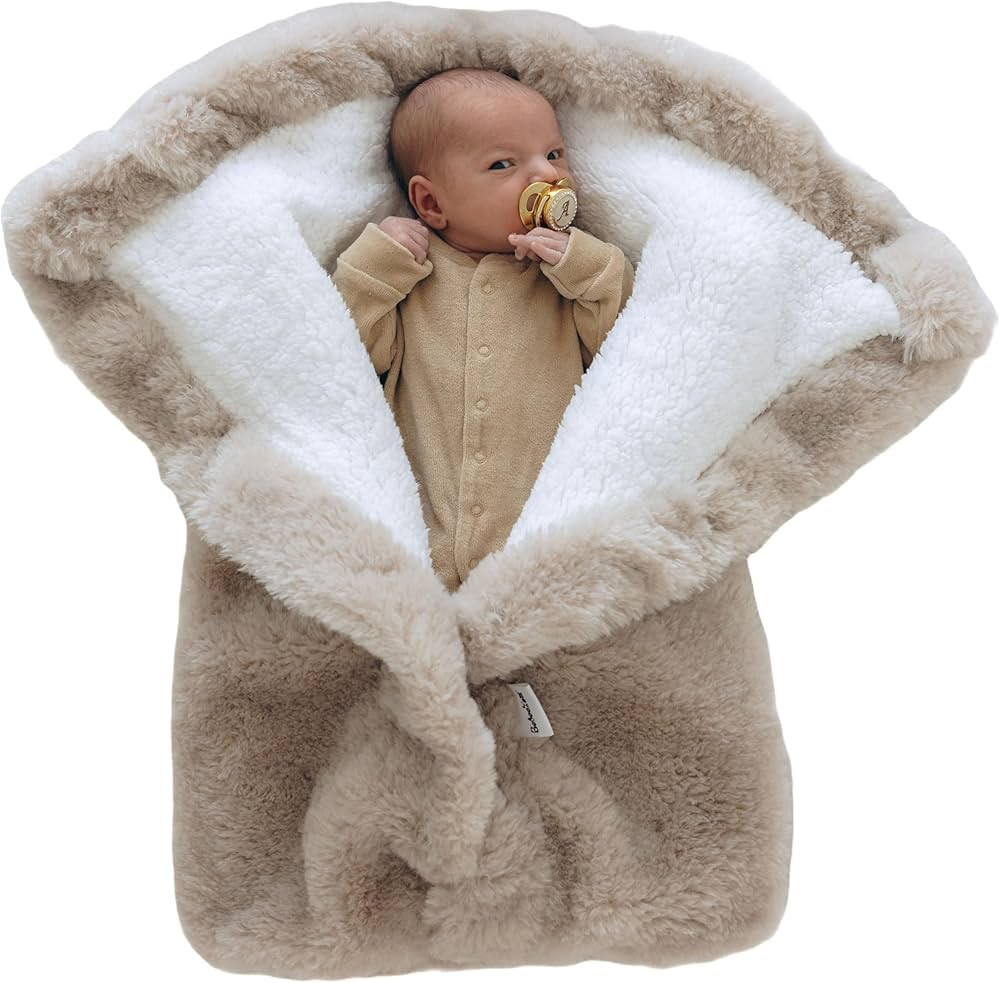 Warm Swaddle Blanket for Baby Boy or Girl, Multi Use Baby Wrap Swaddle, Ultra-Soft Fleece Interior Plush Exterior, Winter Stroller Blanket, Cold Weather Baby Swaddle (Beige, 0-6 Months) | Amazon (US)