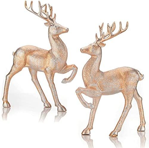 iPEGTOP 2 Pcs Holiday Reindeer Decor Christmas Standing Deer Figurines Home Office Decor Statues, Ch | Amazon (US)