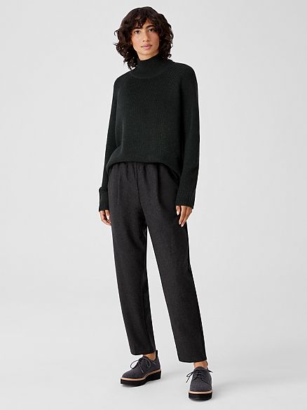 Soft Wool Flannel Pleated Tapered Pant | Eileen Fisher