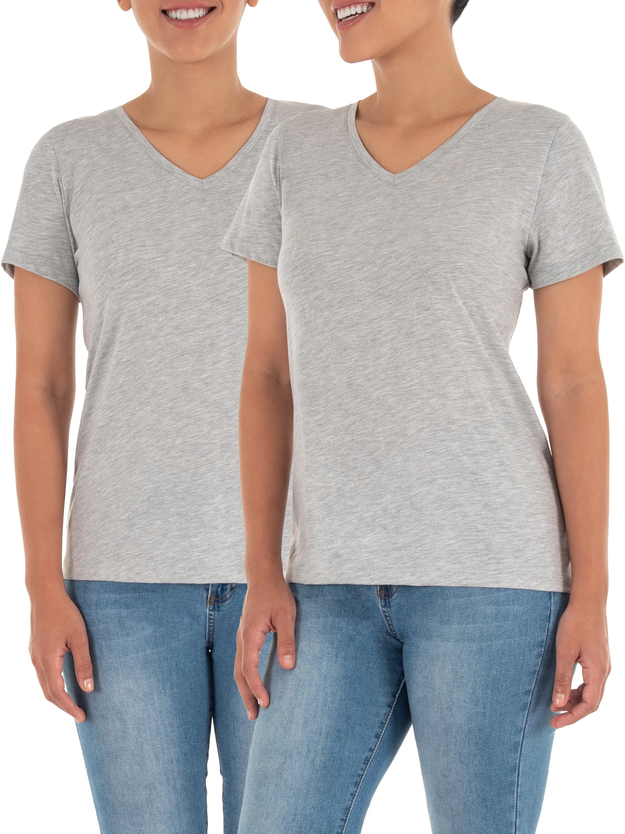 Time and Tru Women's Pima Cotton V-Neck T-Shirt, 2-Pack - Walmart.com | Walmart (US)