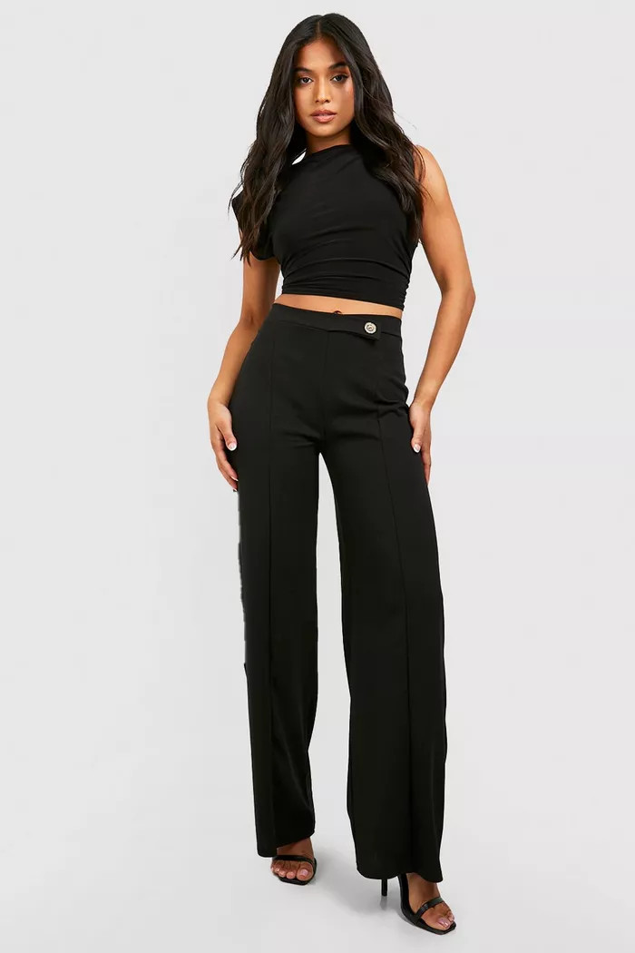 Petite Asymmetric Seam Detail Stretch Trouser | Boohoo.com (UK & IE)