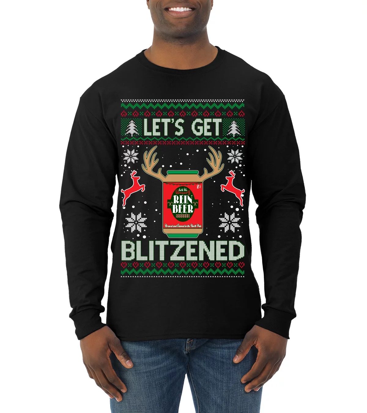 Wild Bobby Let's Get Blitzened Rein Beer Ugly Christmas Sweater Men Long Sleeve Shirt, Black, Sma... | Walmart (US)