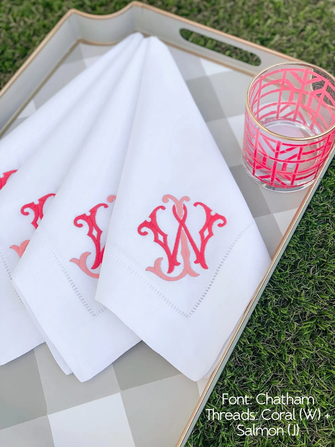 Cotton and Linen Blend Hemstitch Dinner Napkins With Monogram Sold in Sets of 4 - Etsy | Etsy (US)