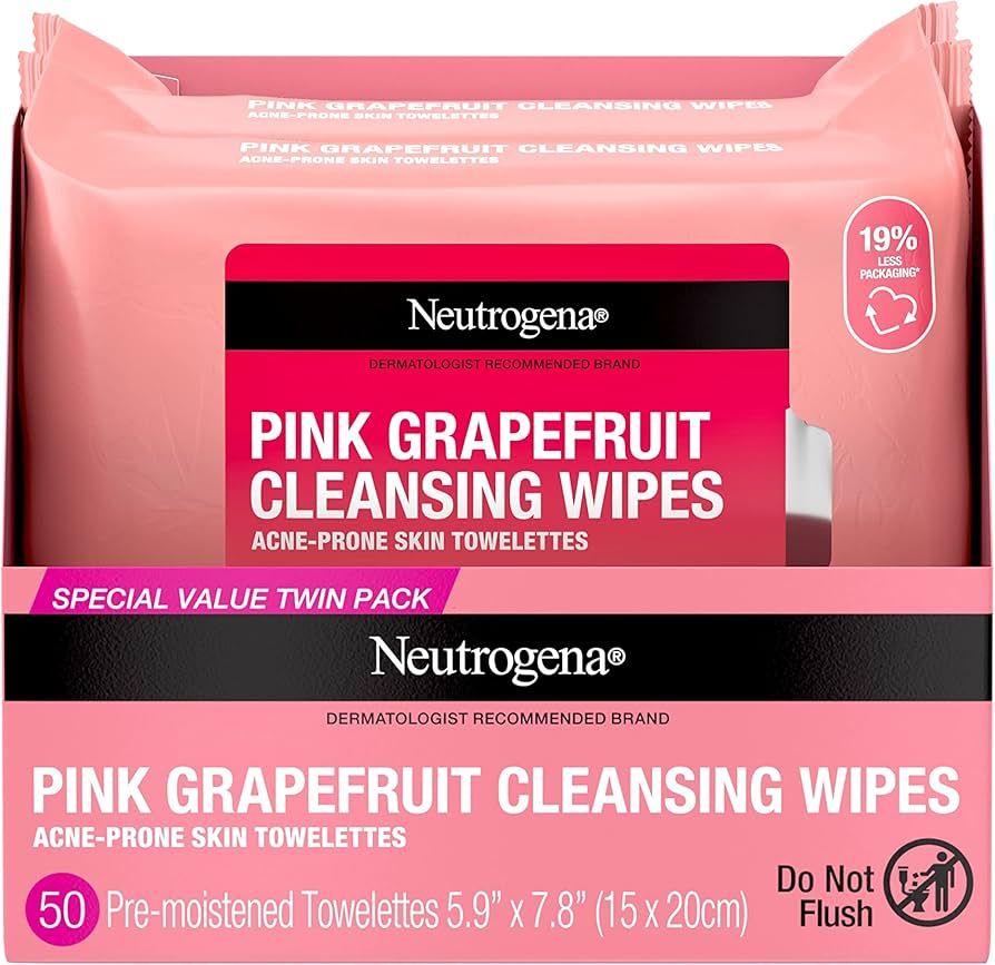 Neutrogena Oil Free Facial Cleansing Makeup Wipes with Pink Grapefruit, Disposable Acne Face Towe... | Amazon (US)