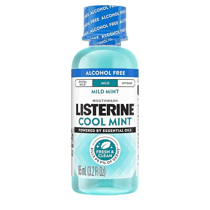 Listerine Cool Mint Alcohol-Free Mild Mouthwash, Oral Rinse Kills 99.9% of Germs that Cause Bad B... | Amazon (US)