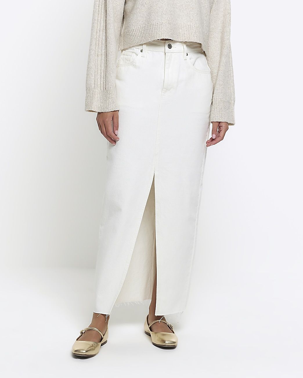 White split hem denim maxi skirt | River Island (UK & IE)