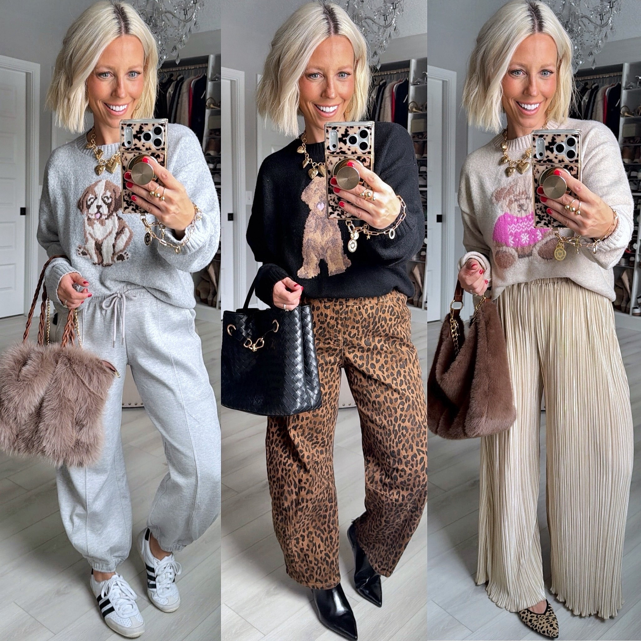 I just got the most adorable sweaters!!! I’m loving this trend and they are soooo soft!!
⬇️⬇️⬇️
Sweaters size medium (small would have been fine - runs roomy)
Grey pants small
Leopard pants small
Gold pants size medium 

#LTKFindsUnder100 #LTKFindsUnder50 #LTKSaleAlert