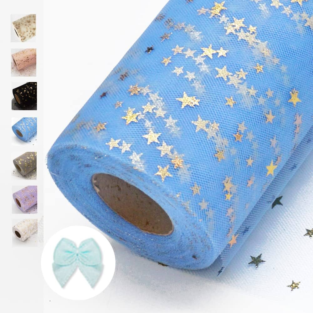 Light Blue Glitter Tulle Rolls with Foil Stars 6 Inch by 50 Yards Sparkle Fabric Ribbon for DIY T... | Amazon (US)