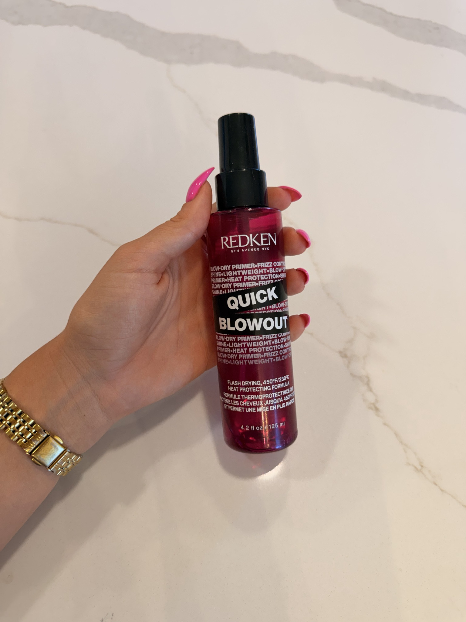 This is heat protection before blow drying your hair. Only a couple sprays and it does the job so well!