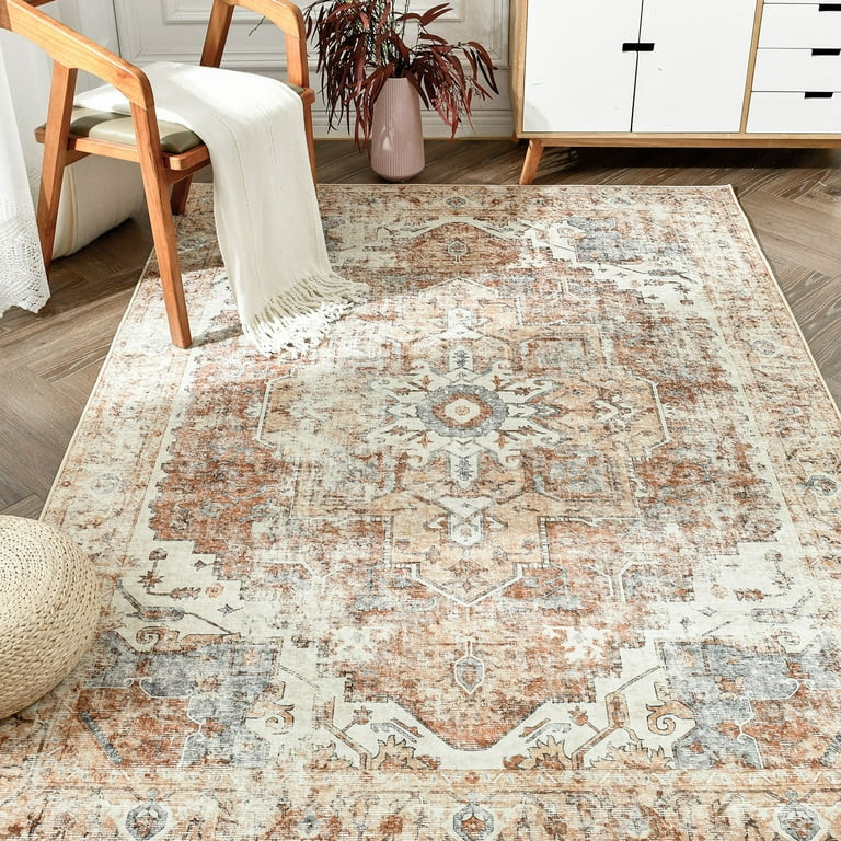 Jinchan Persian Traditional Area Rugs 5x7 Brick Red Foldable Oriental Medallion Pattern Carpet No... | Walmart (US)