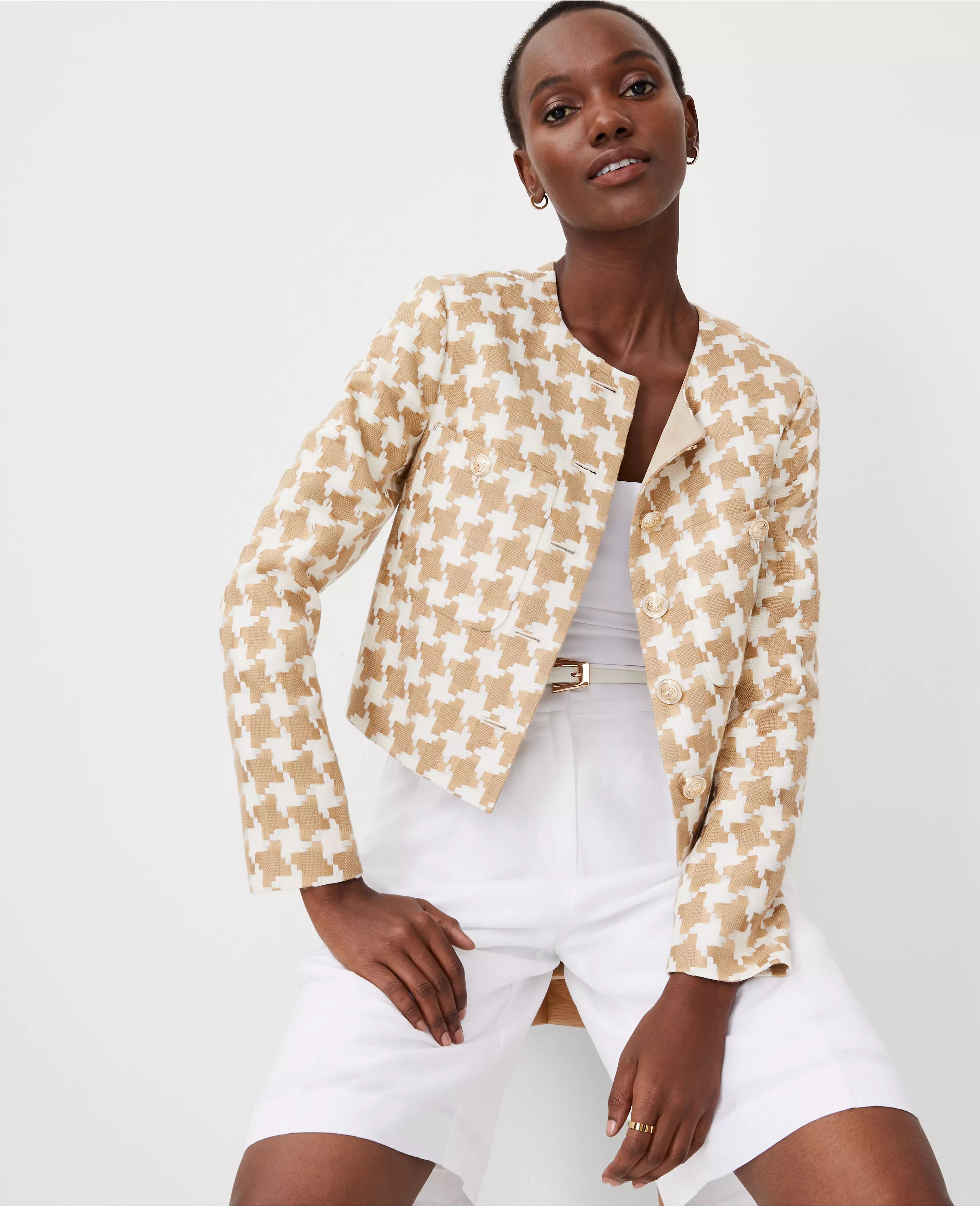 Houndstooth Patch Pocket Jacket | Ann Taylor (US)