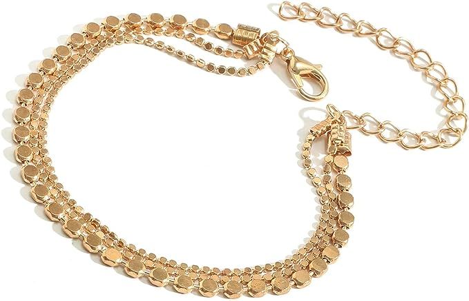 Dainty Gold Bracelet for Women Trendy Stack Simple 14K Gold Plated Layered Bracelet Set Gold Chai... | Amazon (US)