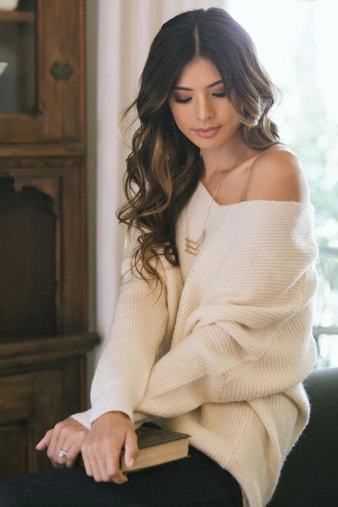 Hadley Cream Knit Pullover Sweater | Morning Lavender