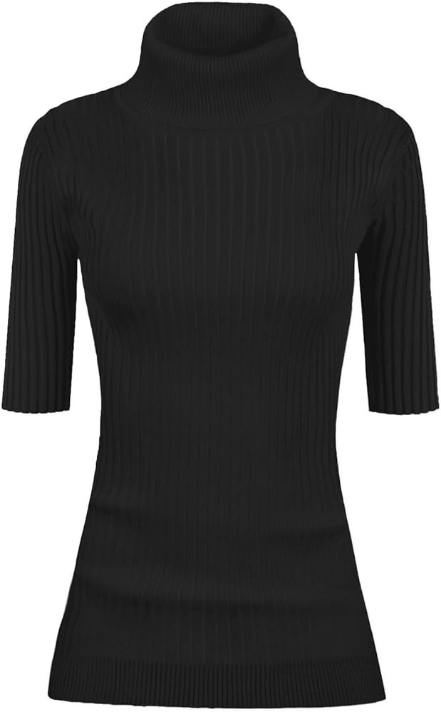 v28 Women Turtleneck 1/2 Half Sleeve Highly Stretchy Ribbed Knit Fitted Sweater | Amazon (US)