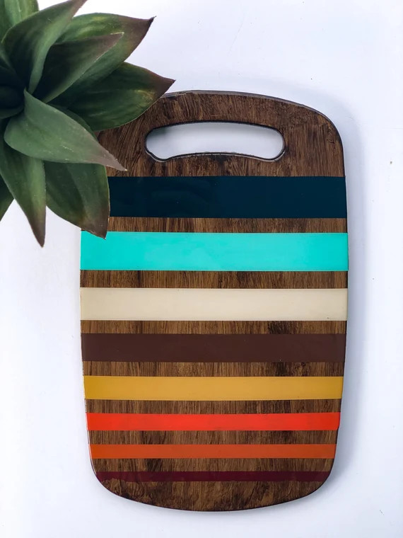 RETRO-Funk Hand Painted Serving Board | Wooden Cheese Board with Handle | Charcuterie | Resin | B... | Etsy (US)