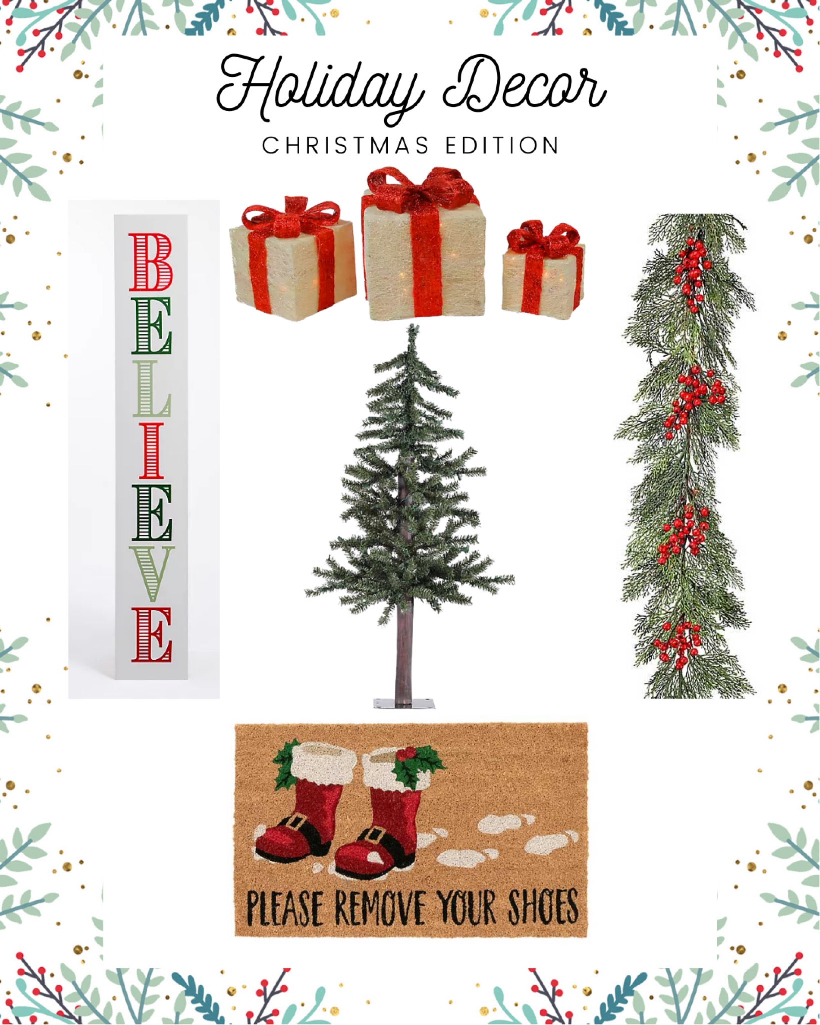 Outdoor Christmas decorations
Porch holiday decor 
Garland and Christmas doormat 

#LTKHoliday #LTKhome #LTKSeasonal